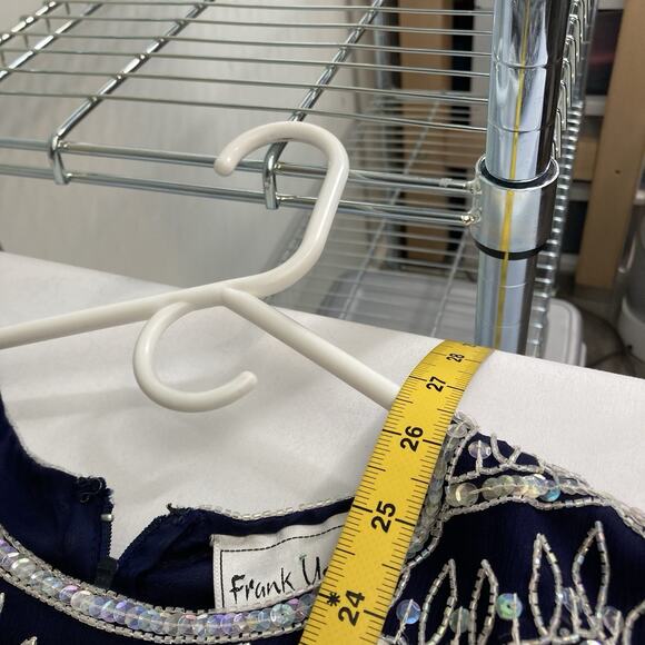 Vintage Frank Usher Women's‎ Navy Silver Details Silk Beaded Top Size S Dressy - Picture 3 of 12